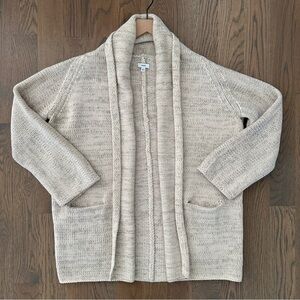 Vince Heavy Knit Wool and Yak Marled Open Cardigan in Cream and Grey Small